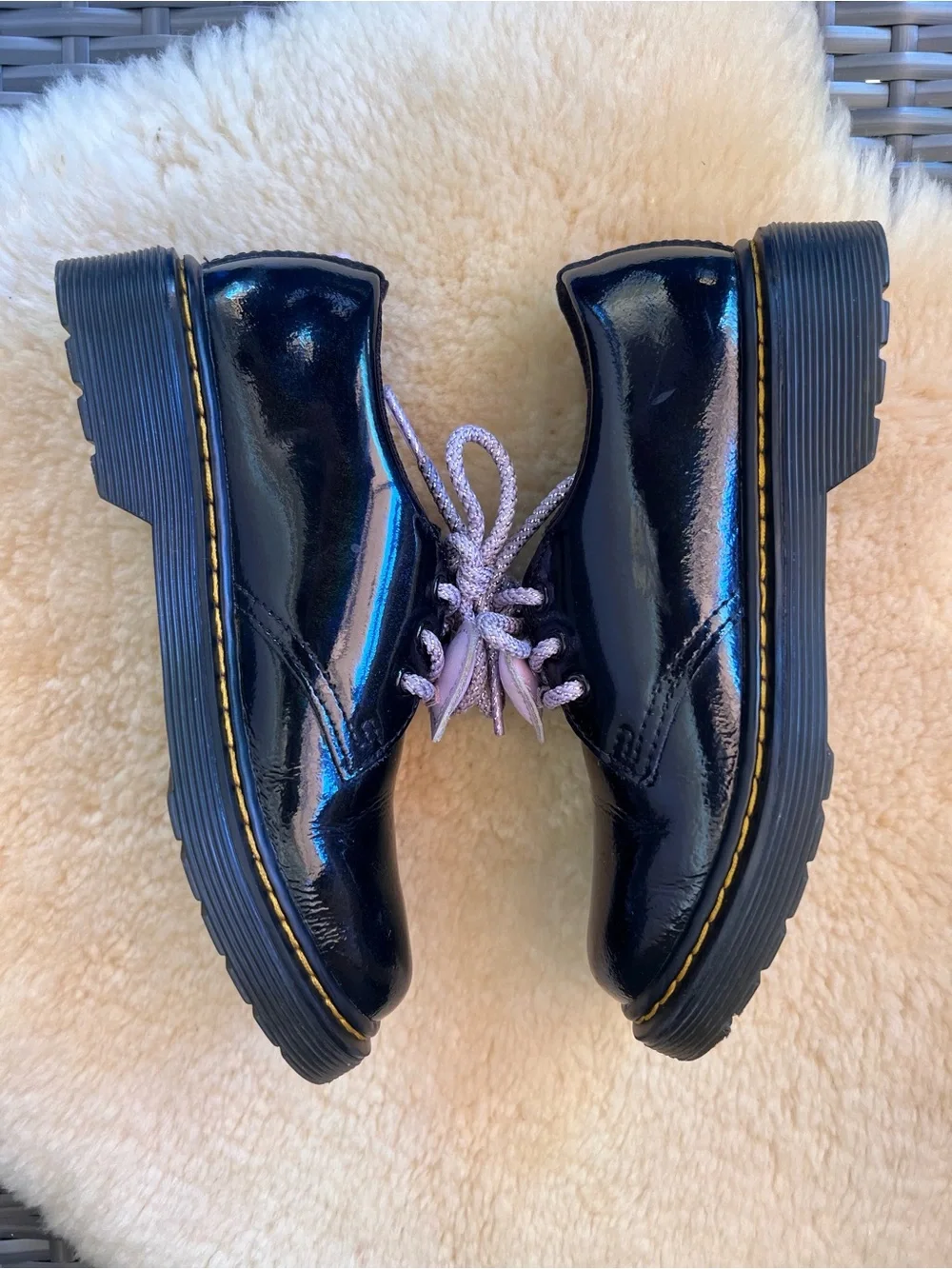 Dr Martens 1461 J Girls Oxford Shoes Sz 13 Black Patent Galaxy Shimmer Heart